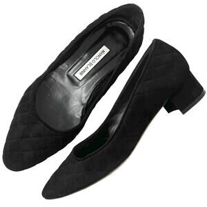 Manolo Blahnik Lisqui Quilted Suede Block Heel Pumps Black Size‎ 39 US 9